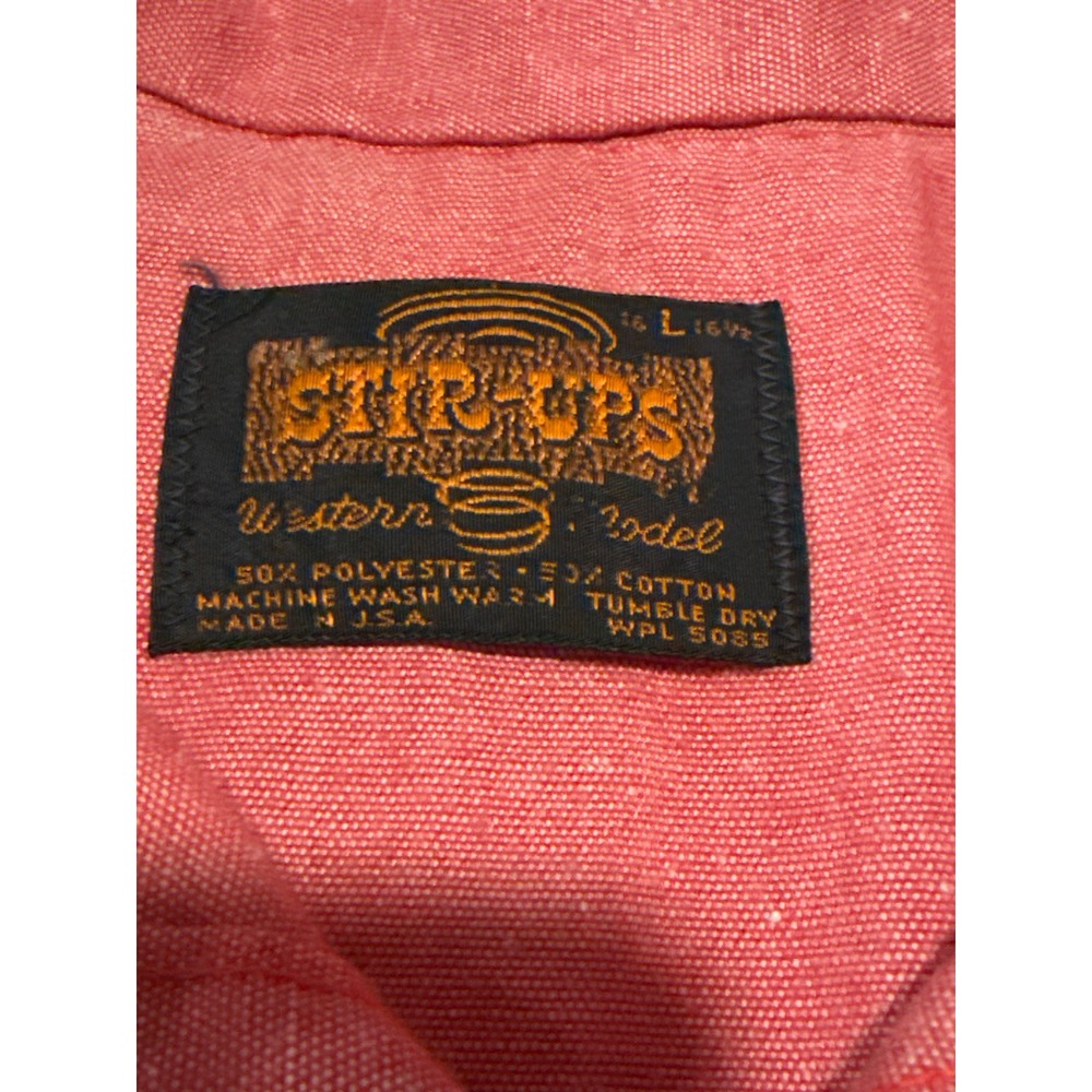 Vintage Stir-Ups Western Pearl Snap Shirt Mens Large Pink Embroidered USA Made - Picture 2 of 7